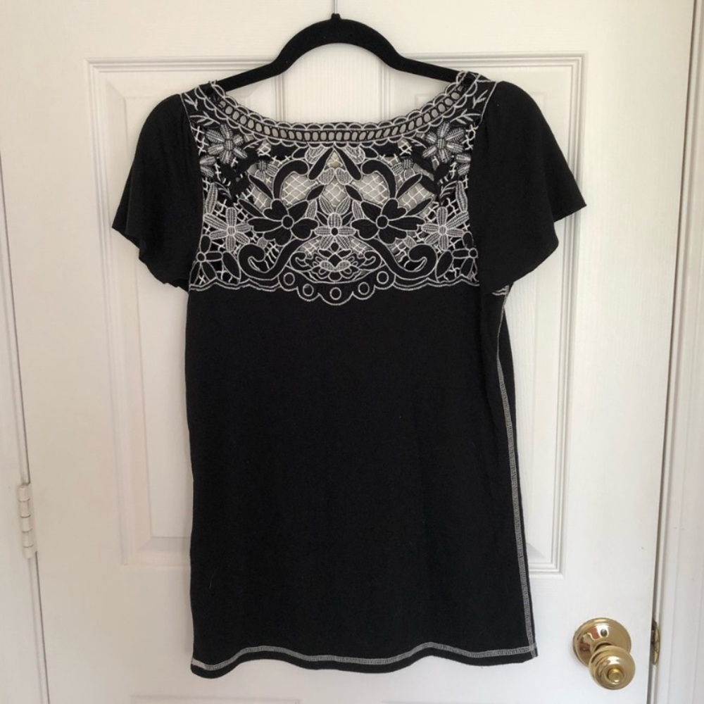 Black Embroidered Scoop Neck Women's Top